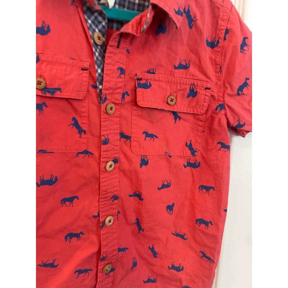 Matilda Jane Button Down Red Blue Horse Print Short Sleeve Shirt Joanna Gaines 6